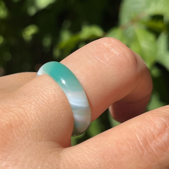 Size 7.5 banded green agate ring 0089‎ - Picture 4 of 7